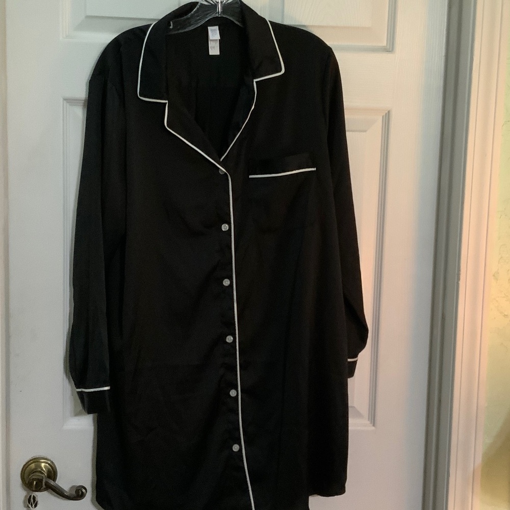 Stars Above Black Pajama Shirt with White Trim